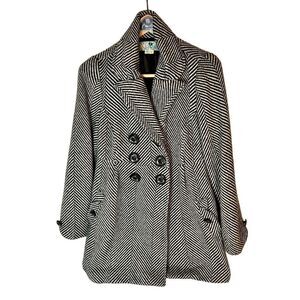 JOIT Black & White Herringbone Double Breasted Coat Size Large